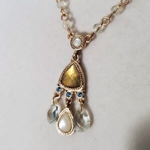 1928 Aqua and Olive Green Victorian Style Necklace